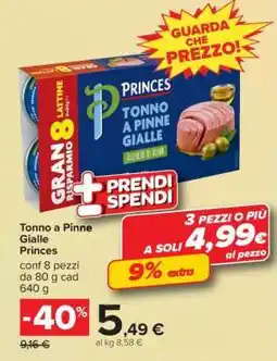 Carrefour Tonno a Pinne Gialle Princes offerta