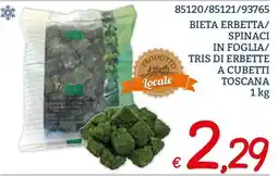 Zona Bieta erbetta/spinaci in foglia/tris di erbette a cubetti toscana offerta