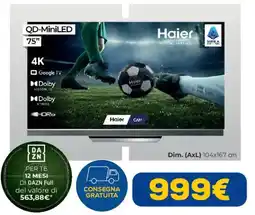 Euronics Haier 75" QD-MiniLED 4K Google TV offerta