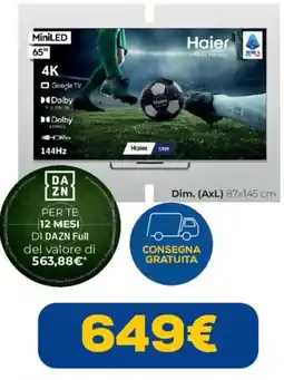 Euronics Haier MiniLED 65" offerta