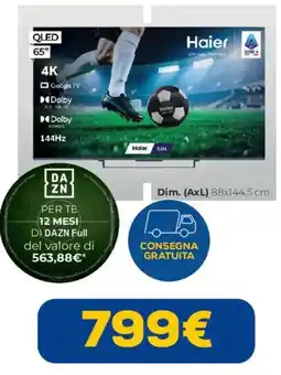Euronics Haier QLED 65" offerta
