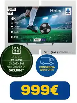 Euronics Haier QLED 75" offerta