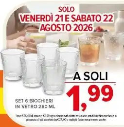Todis Set 6 bicchieri in vetro 280 ml offerta
