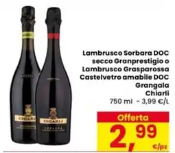 Eurospar Lambrusco Sorbara DOC secco Granprestigio o Lambrusco Grasparossa Castelvetro amabile DOC Grangala Chiarli offerta