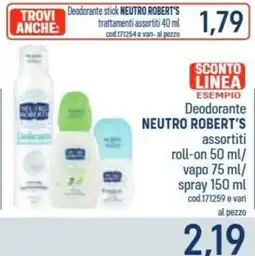 Talento Professional Store Neutro Robert's Deodorante roll-on/ vapo/ spray offerta