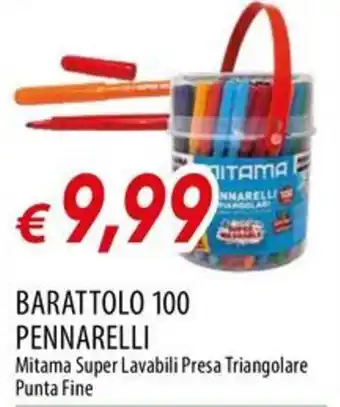 Barattolo 100 Pennarelli Mitama Super Lavabili Presa Triangolare Punta Fine