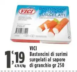 Rossotono Carrefour Vici bastoncini di surimi surgelati al sapore di granchio offerta