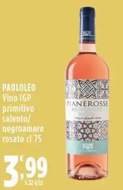 Rossotono Carrefour Paololeo Vino IGP primitivo salento/ negroamaro rosato offerta