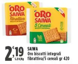 Rossotono Carrefour Saiwa Oro biscotti integrali offerta
