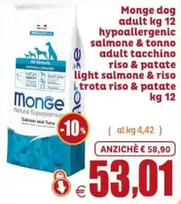 Elite Pet Monge dog adult kg 12 hypoallergenic salmone & tonno offerta
