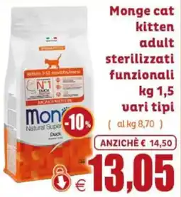 Elite Pet Monge cat kitten adult sterilizzati funzionali offerta