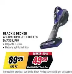Trony Black & Decker Aspirapolvere Cordless DVA325JP07 offerta