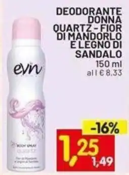 Centro Commerciale Discount evn deodorante donna quartz - fiore di mandorlo e legno di sandalo offerta