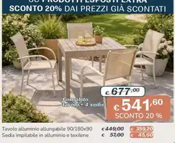 Al Pentolone Tavolo alluminio allungabile 90/180x90 Sedia impilabile in alluminio e texilene offerta