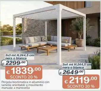 Pergola bioclimatica in alluminio con lamelle orientabili a movimento manuale a manovella