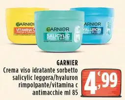 Rossotono Carrefour Garnier Crema viso idratante sorbetto salicylic leggera/hyaluron rimpolpante/vitamina c antimacchie offerta