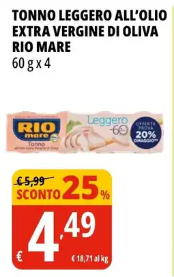Tigros Tonno leggero all'olio extra vergine di oliva Rio Mare offerta