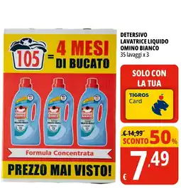 Tigros Detersivo lavatrice liquido Omino Bianco offerta