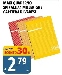 Tigros Maxi quaderno spirale A4 millerighe cartiera di Varese offerta