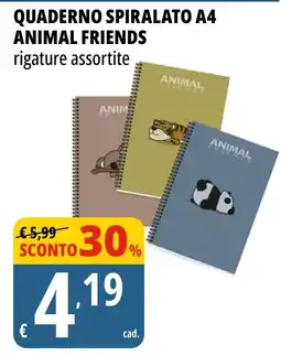 Tigros Quaderno spiralato A4 Animal Friends offerta
