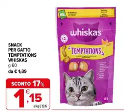 Iperal Snack per gatto temptations whiskas offerta