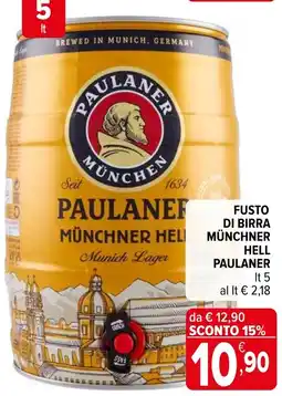 Iperal Fusto di birra Münchner Hell Paulaner offerta
