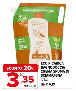 Iperal Eco ricarica bagnodoccia crema spuma di sciampagna offerta