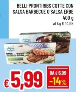 Famila Belli prontiribs cotte con salsa barbecue o salsa erbe offerta