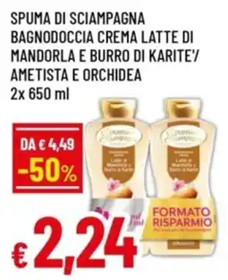 Famila Spuma di sciampagna bagnodoccia crema latte di mandorla e burro di karite offerta
