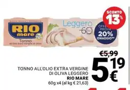 Supermercati Gulliver Tonno all'olio extra vergine di oliva leggero Rio Mare offerta