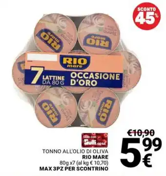 Supermercati Gulliver Tonno all'olio di oliva Rio Mare offerta