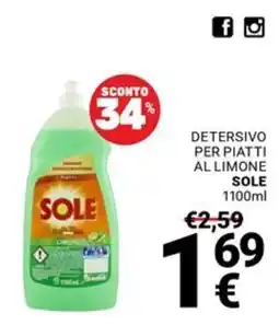 Supermercati Gulliver Detersivo per piatti al limone Sole offerta
