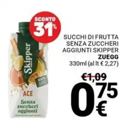 Supermercati Gulliver Succhi di frutta senza zuccheri aggiunti Skipper Zuegg offerta