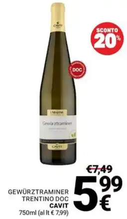 Supermercati Gulliver Gewürztraminer Trentino DOC Cavit offerta