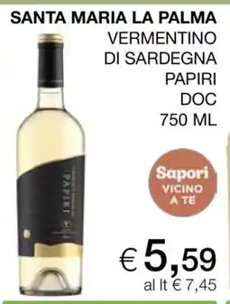 Coop SANTA MARIA LA PALMA VERMENTINO DI SARDEGNA PAPIRI DOC 750 ML offerta