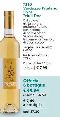 Bofrost Verduzzo Friulano Dolce Friuli Doc offerta