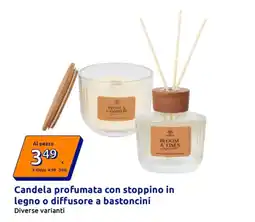 Action Candela profumata con stoppino in legno o diffusore a bastoncini offerta
