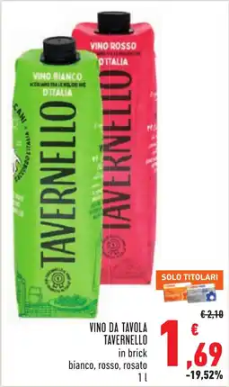 Conad Vino da tavola Tavernello in brick bianco, rosso, rosato offerta
