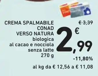 Crema spalmabile Conad verso natura biologica al cacao e nocciola