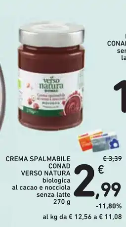 Conad Crema spalmabile Conad verso natura biologica al cacao e nocciola senza latte offerta