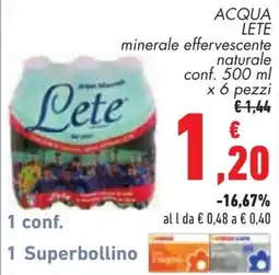 Conad Acqua Lete minerale effervescente naturale offerta