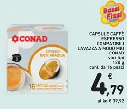 Conad Capsule caffè espresso compatibili Lavazza a modo mio Conad offerta
