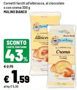 Iper La Grande Cornetti farciti all'albicocca, al cioccolato o con crema Mulino Bianco offerta