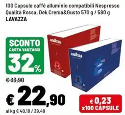 Iper La Grande Capsule caffé alluminio compatibili Nespresso Qualità Rossa, Dek Crema&Gusto offerta