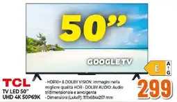 Ipercoop TCL TV LED 50" UHD 4K 50P69K offerta