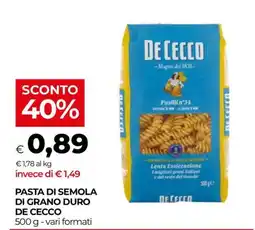 In Coop Pasta di semola di grano duro De Cecco offerta