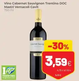 Coop famiglia cooperativa Cabernet Sauvignon Trentino DOC Mastri Vernacoli Cavit offerta