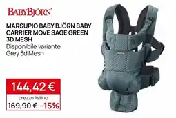 Prenatal Baby Björn Marsupio Baby Carrier Move Sage Green 3D Mesh offerta