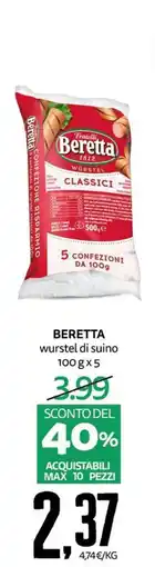 PRO7 Supermercati Beretta wurstel di suino offerta