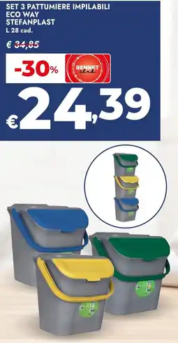 Bennet Set 3 pattumiere impilabili Eco Way Stefanplast offerta